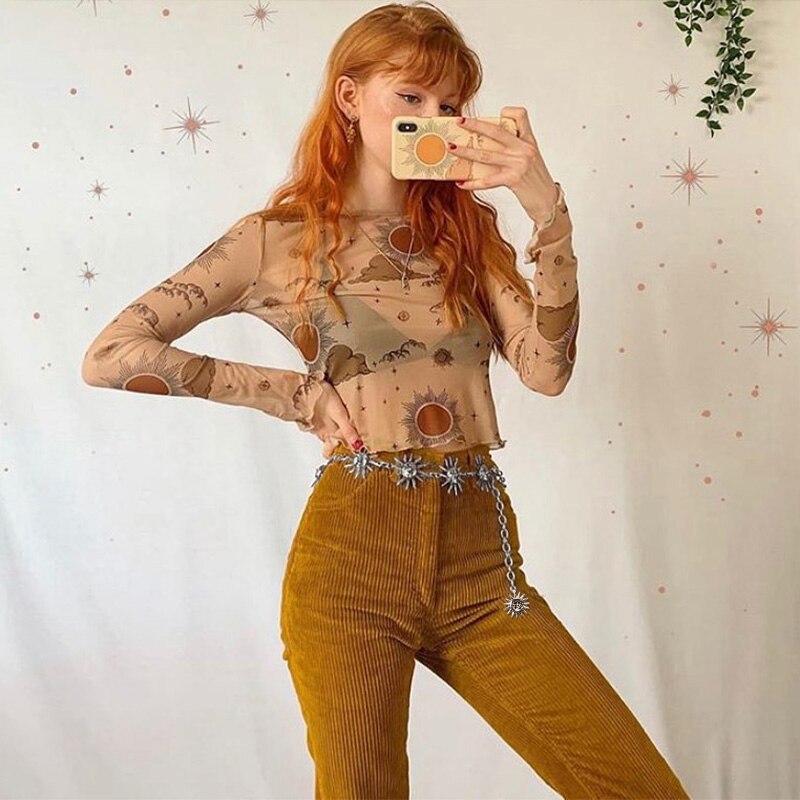 InDoit Gothic Vintage Sun Waist Chain Belt Women Streetwear Punk Metal Chain Belt Harajuku Gothic Accessories Silver Color Belt