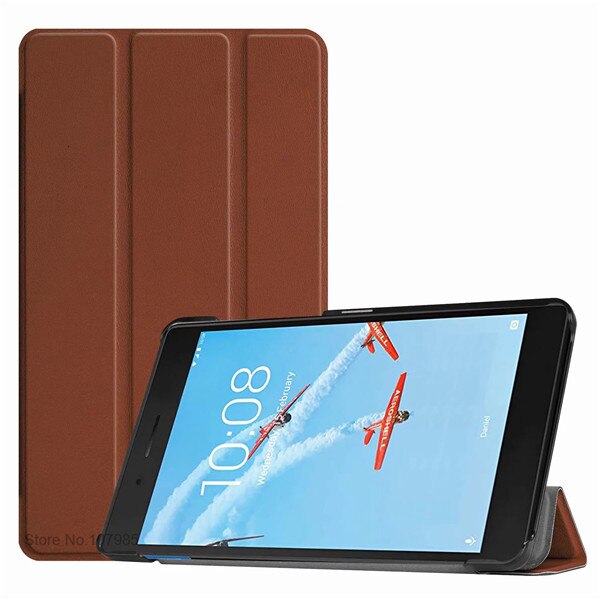 Ultra Slim PU Leather Stand Case For Lenovo Tab E7 7104 TB-7104F 7104F 7 inch Smart Cover Tablet Shockproof Flip Shell+Film+Pen: Brown
