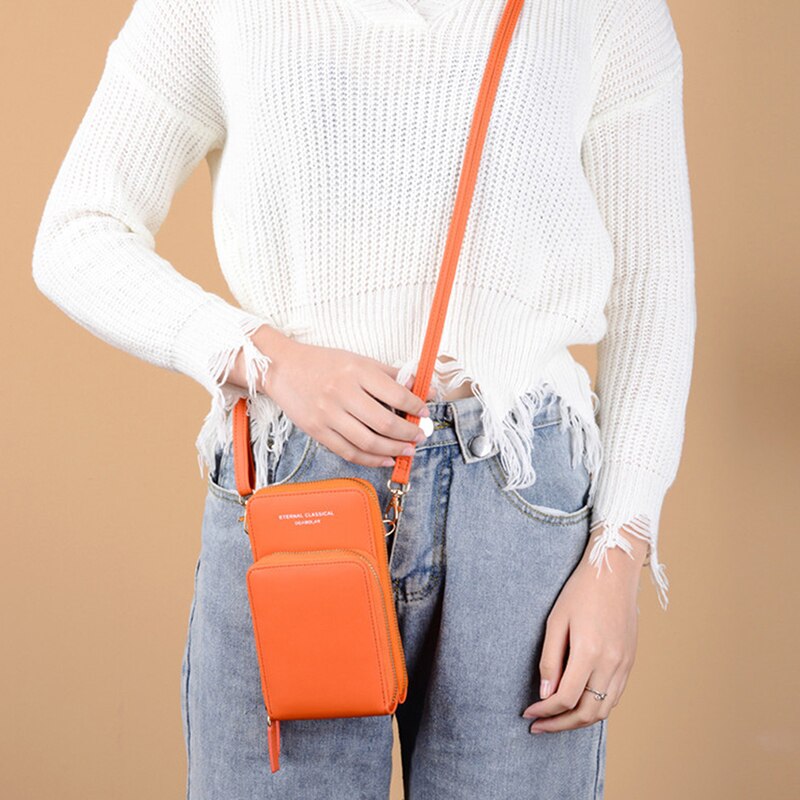 Kvinders ensfarvet tegnebog lille diagonal taske multifunktionsopbevaring mobiltelefon lang koblingstaske pung kvinde