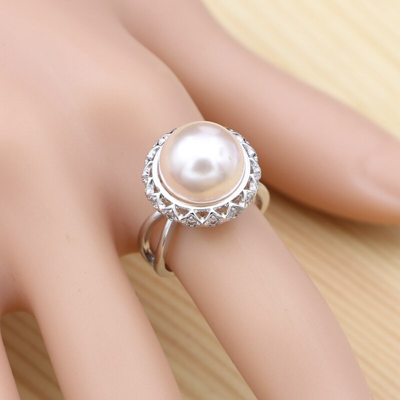 925 Sterling Silber Schmuck setzt Weiß Zirkonia Licht Rosa Perle Für Frauen hochzeit Ohrringe/Ring/Anhänger/halskette