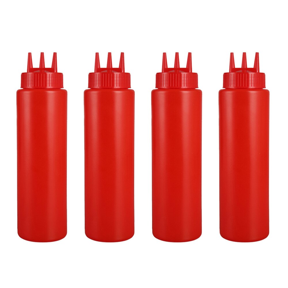 4pcs Jam Squeeze Bottles 3-hole Tomato Sauce Dispensers Kitchen Gadget for Salad Dressing Mustard (White, 12oz, 360ml): Red 2
