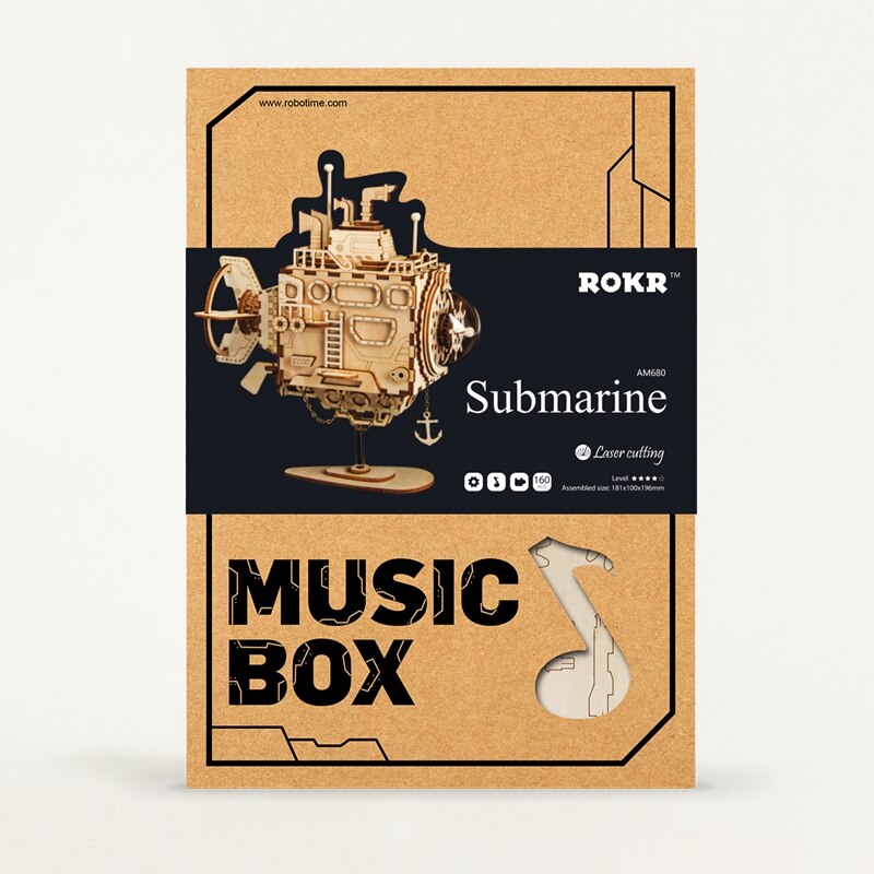 Robotime DIY Steam Punk Submarine Model with Music Box Wooden Building Kits Puzzle for Boys &amp; Girls AM680 for