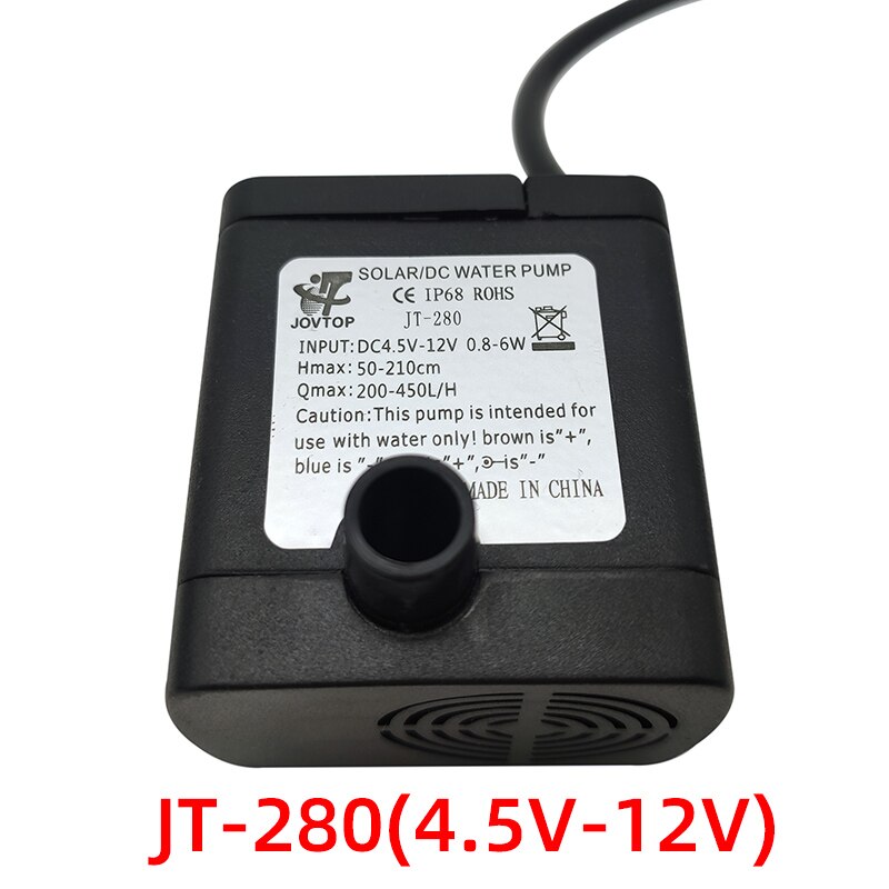 Jt -280 jt-280a 12v 24v dc 15w 650l/ h nedsænkelig enkelt sugepumpe mini elektrisk vandpumpe: Jt -280-12v