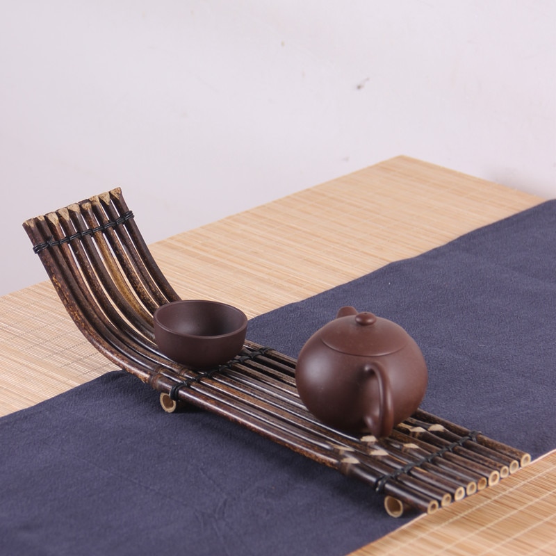 Handmade bamboo raft shaped tea mat tea tray tea ceremony cup holder teapot coaster