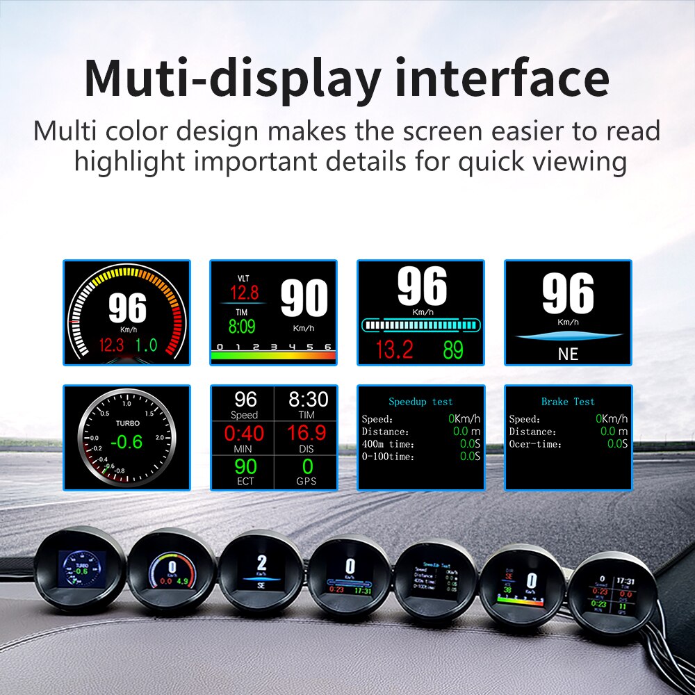 ODB2 GPS double système voiture compteur numérique intelligent écran couleur affichage de les Dates P11 sécurité HUD ODB2 rond tête haute