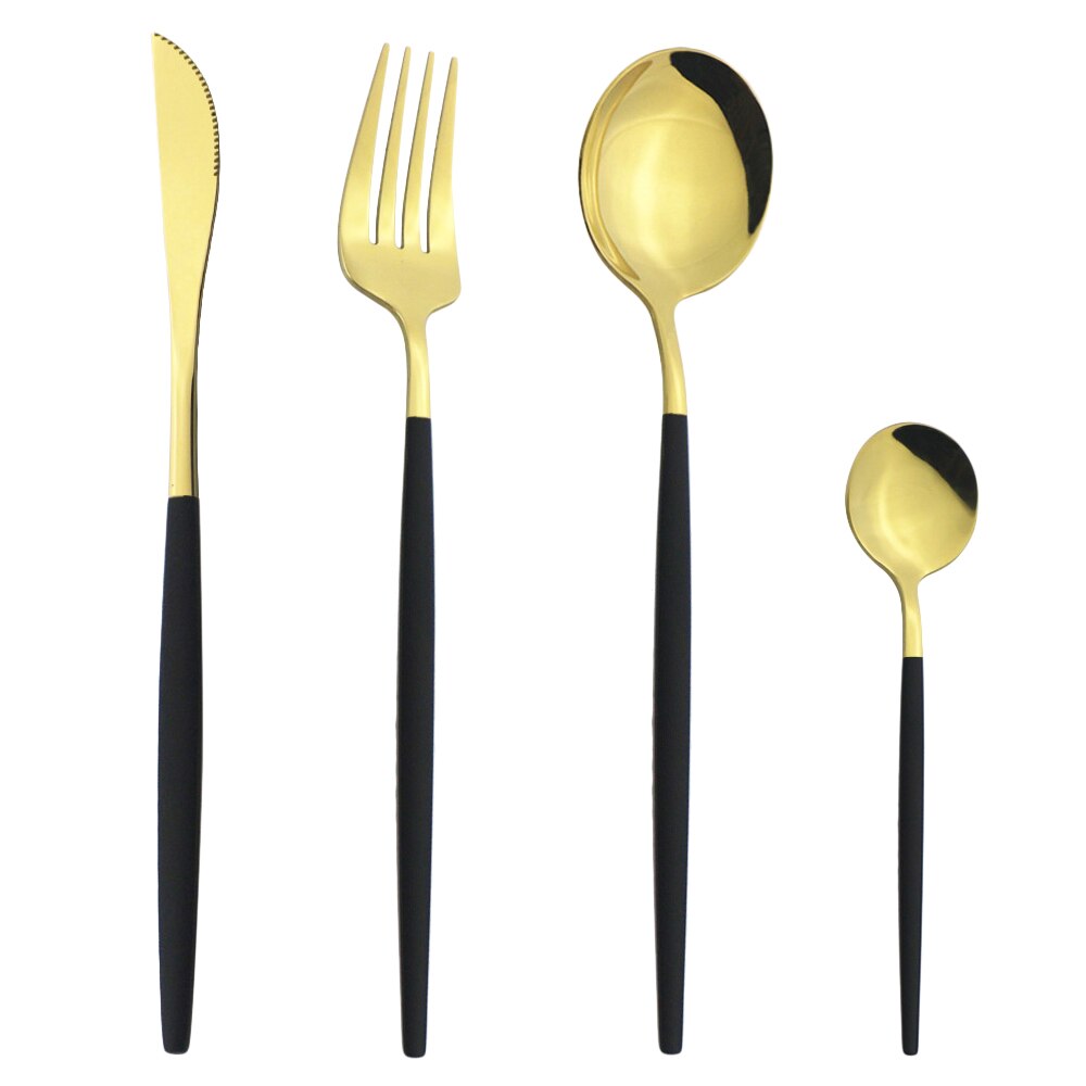 Schwarz Silber Besteck Set Abendessen Messer Dessert Gabel Löffel Stäbchen Geschirr Set Edelstahl Besteck Küche Geschirr: 4Pcs Black Gold
