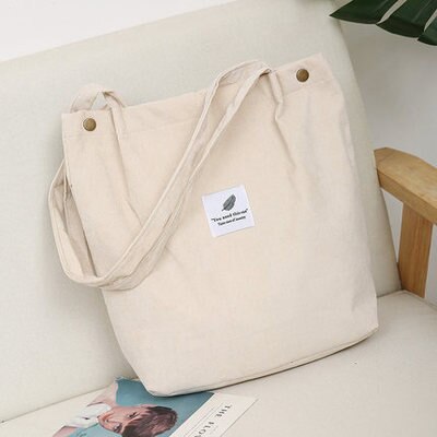 Canvas Women's Bag Thickened Corduroy 4-Way Buckle Bag Large Capacity Portable Shoulder Bag: Beige