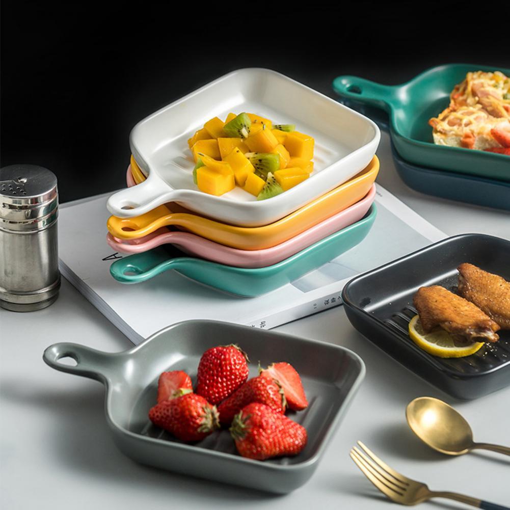 Food Plate Non-stick Heat-insulated Ceramic Kitchen Cooking Plates Anti-slip Handle Cooking Space-saving Baking Wide Application