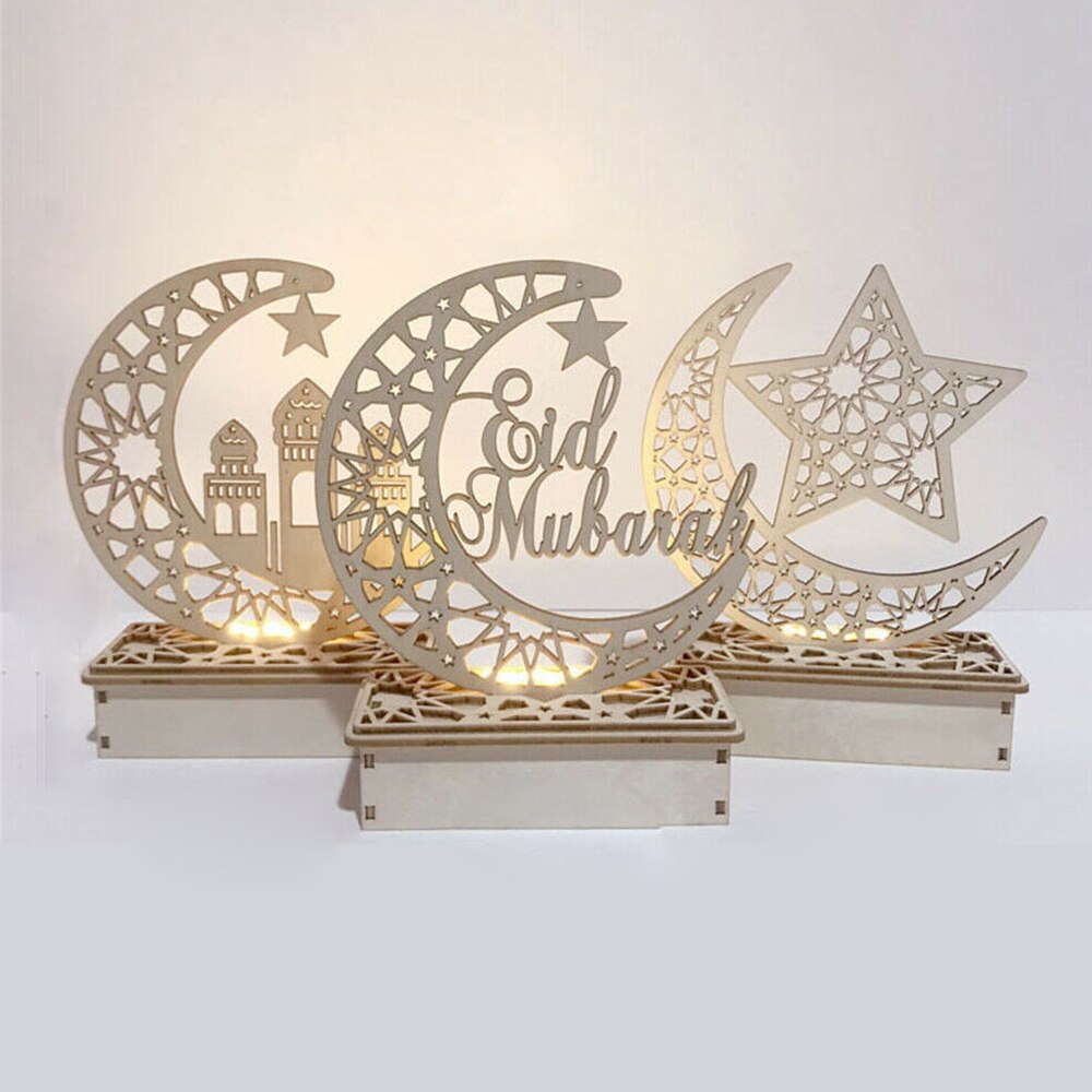 Led Houten Eid Mubarak Plaque Moon Star Ramadan Ornament Moslim Decor Hanger