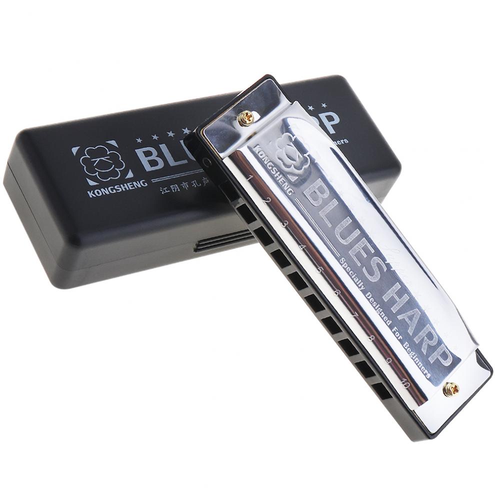 Rostfritt stål 10 hål munspel c nyckel diatonisk blues mun orgel musikinstrument för barn