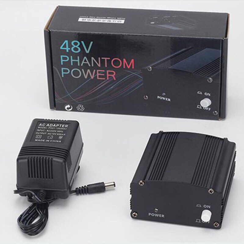 1-Channel 48V Phantom Power Supply+Adapter for Any Condenser Microphone Recording