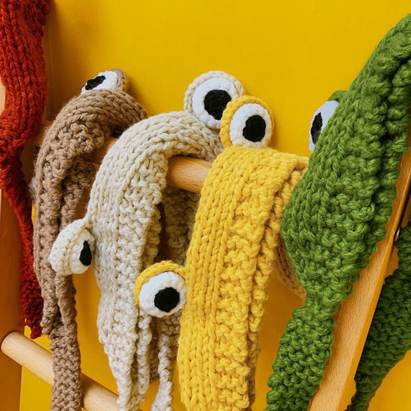 Kvinnor män söta groda ögon väv stickad skullies mössa enfärgad chunky virkad harajuku vinter varm öronlapp keps photograp