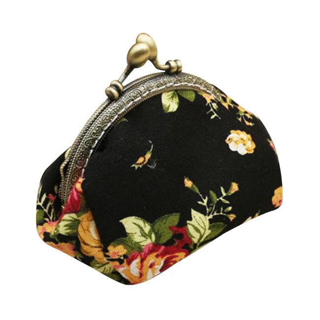 Coin Purses Retro Vintage Flower Key Cards Mini Purse Pouch Bag Small Retro Vintage Owl Clutch Change Purse Pouch Wallet 6.10: black