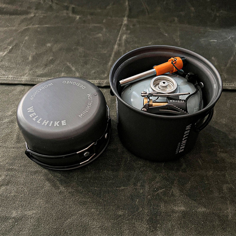 WELLHIKE Portable Ultralight Camping Set Pot 1 Person Foldable Backpack Cooking Set Outdoor Hiking Picnic Camping Tableware