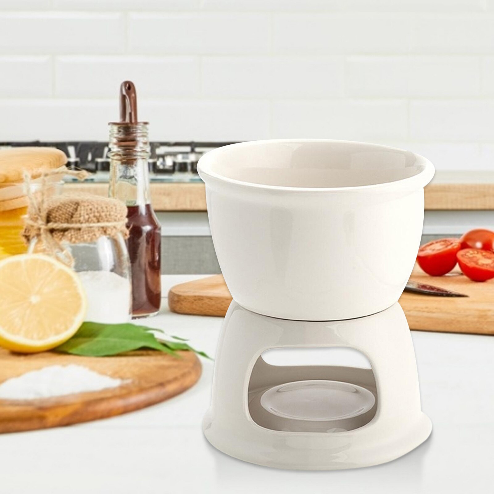 Small Cheese Pot With Candle Holder Ceramic Chocolate Fondue Ice Cream Pot Cheese Porcelain Melting Pots For Tapas