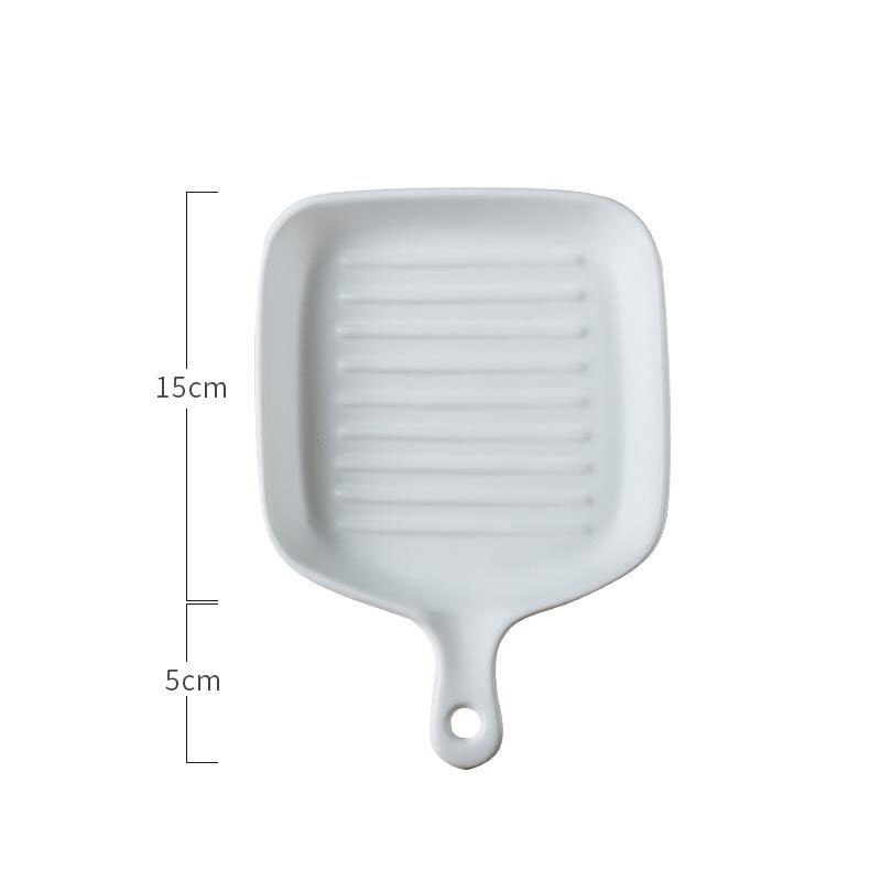 Nordisk keramisk morgenmadstallerken bageplade porcelænsservice tallerken med håndtag husholdnings lille bøf skive hjemmeservice værktøj: Firkantet-hvid