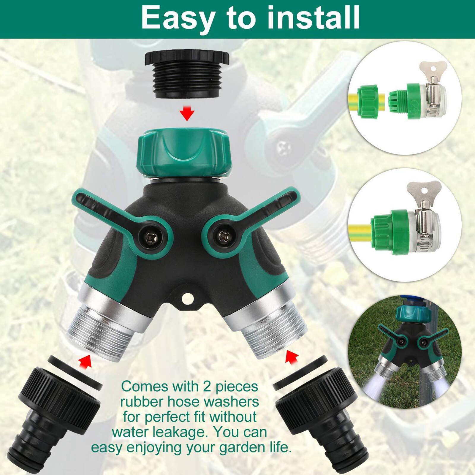 Y Garden Hose Splitter 2 Way Water Faucet Splitter Water Heavy Duty Brass Valve Fitting Irrigation KFF Metal Body Hose Connector