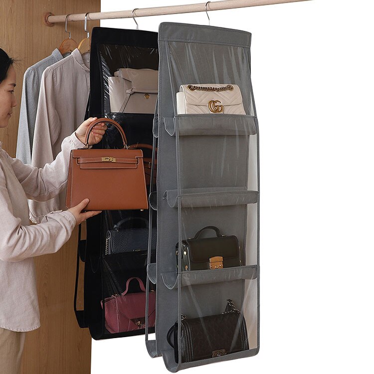 8 Pockets Hanging Bag 3 Layers Folding Shelf Bag Purse Handbag Organizer Door Pocket Hanger Storage Closet Hanger: 8.Black