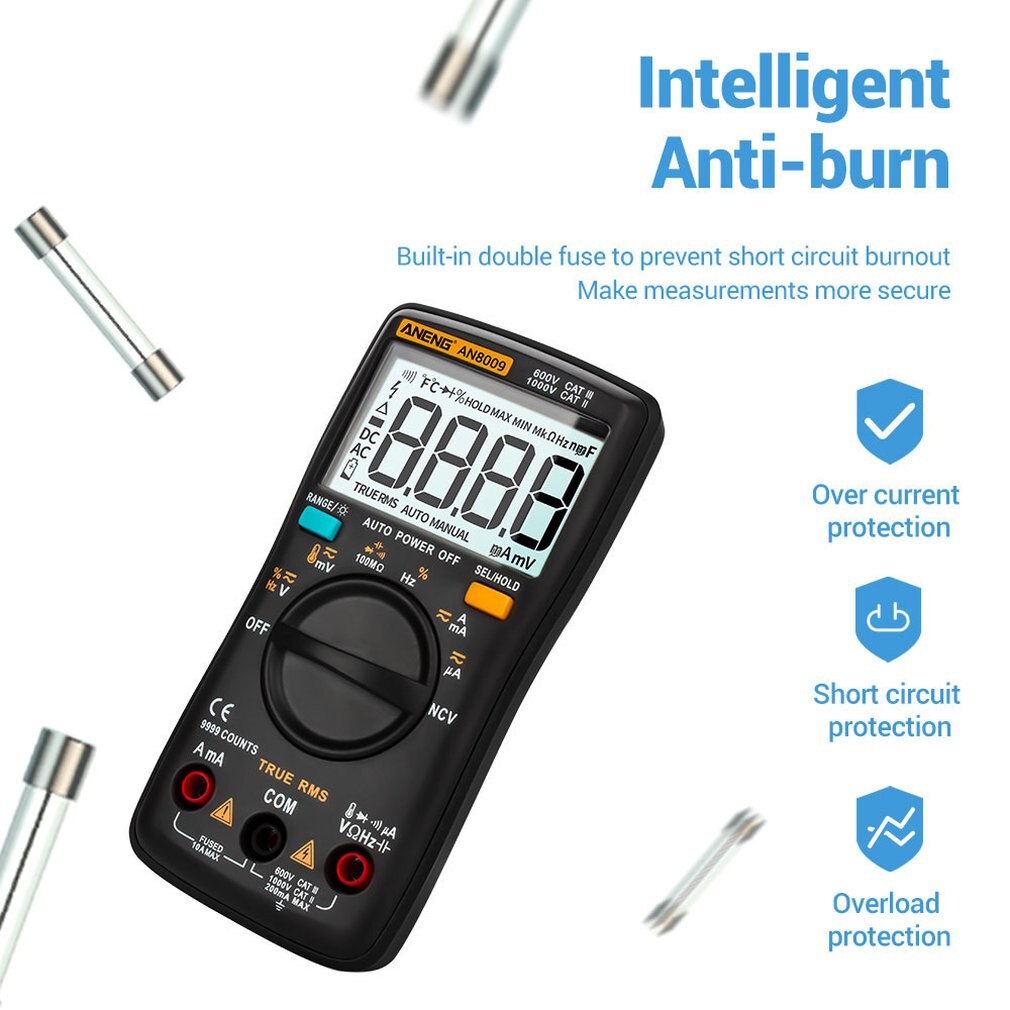 ANENG AN8009 Digital Multimeter 9999 Count True-RMS Auto Range NCV Ohmmeter AC/DC Voltage Ammeter Current Meter Temperature