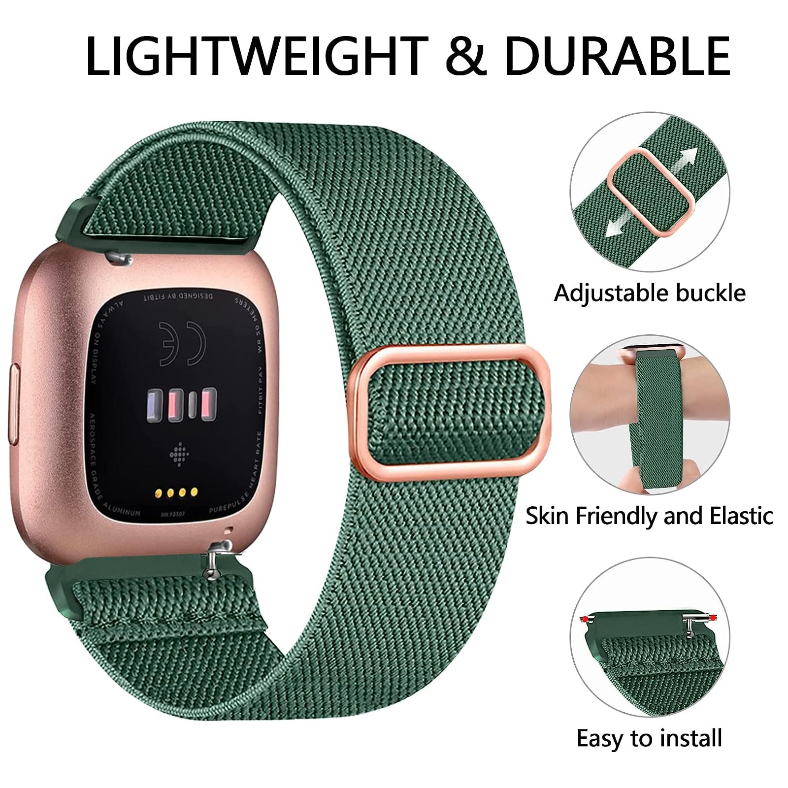 5 -pakning med rem til fitbit versa 2 1 versa lite-rem, justerbar elastisk vevd nylonløkke, sportsklokkerem, fitbit føle-rem