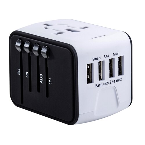 Travel Adapter International Universal Power Adapter All-in-one with 3.4A 4 USB Worldwide Wall Charger for UK/EU/AU/US plug: White