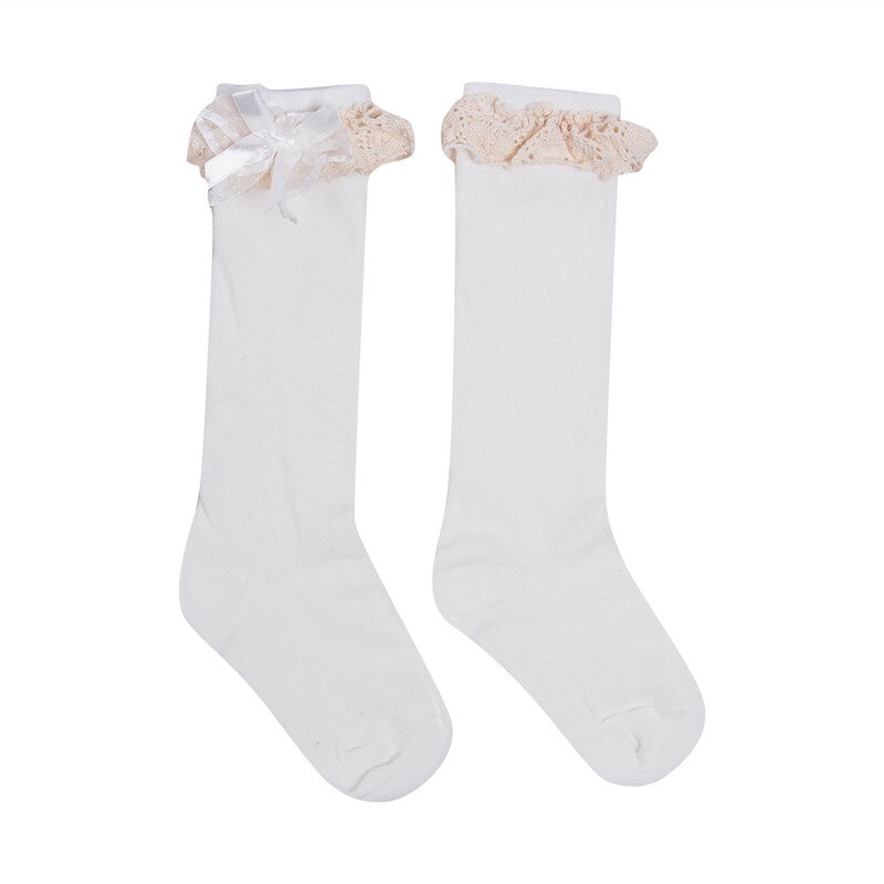 Cute Girl Kid Knie Hoge Stocking Lente Herfst Prinses Kant Boog Baby Peuter Warm Kousen Meisjes 1-6Y: WHITE / 1 to 3T