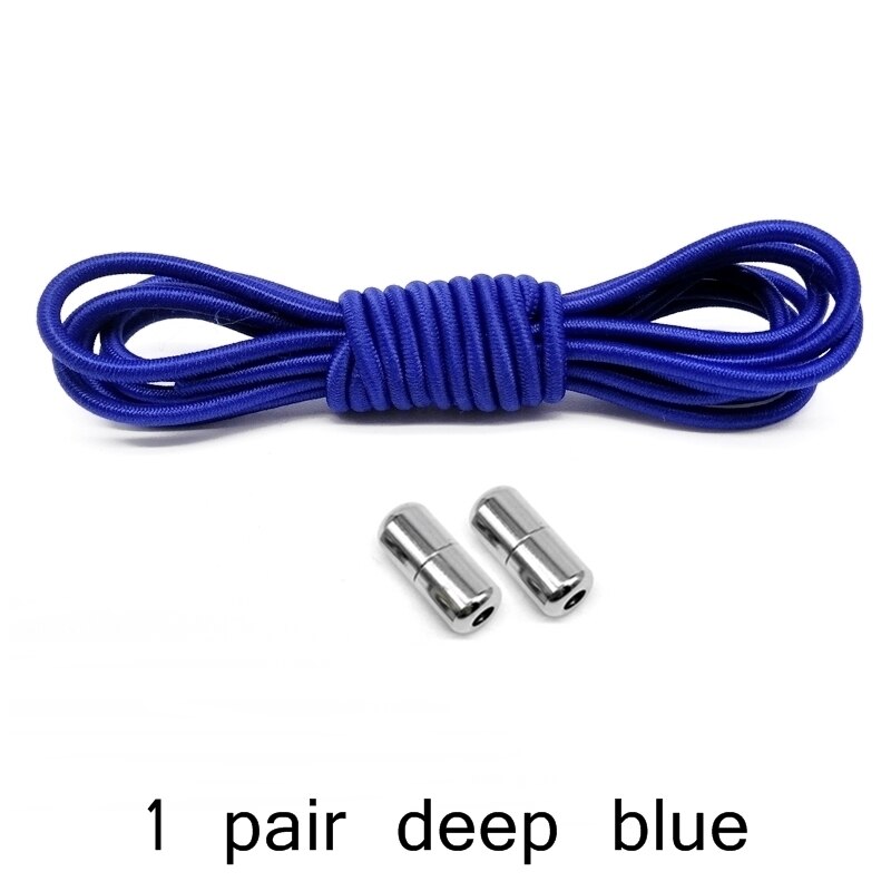 Cordones de zapato elásticos con cerradura de Metal para niños y adultos, Cordones redondos para zapatillas, cordones rápidos, tiras de zapatos perezosos, sin atar, Z051: deep blue