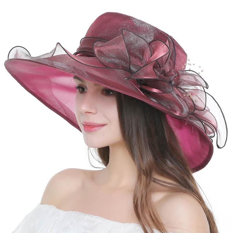 18 Color Ladies Summer Hat White Black Organza Church Fascinator Wedding Tea Party Derby Hats for Women Flower Wide Brim Sun Hat