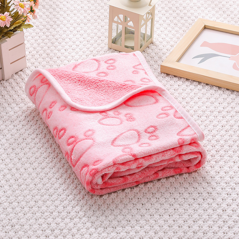 Zachte flanellen huisdierdeken voor honden, katten, schattige pootafdruk, warme mat, kleine, middelgrote honden, katten, deken, wasbare huisdierbenodigdheden: L / Roze