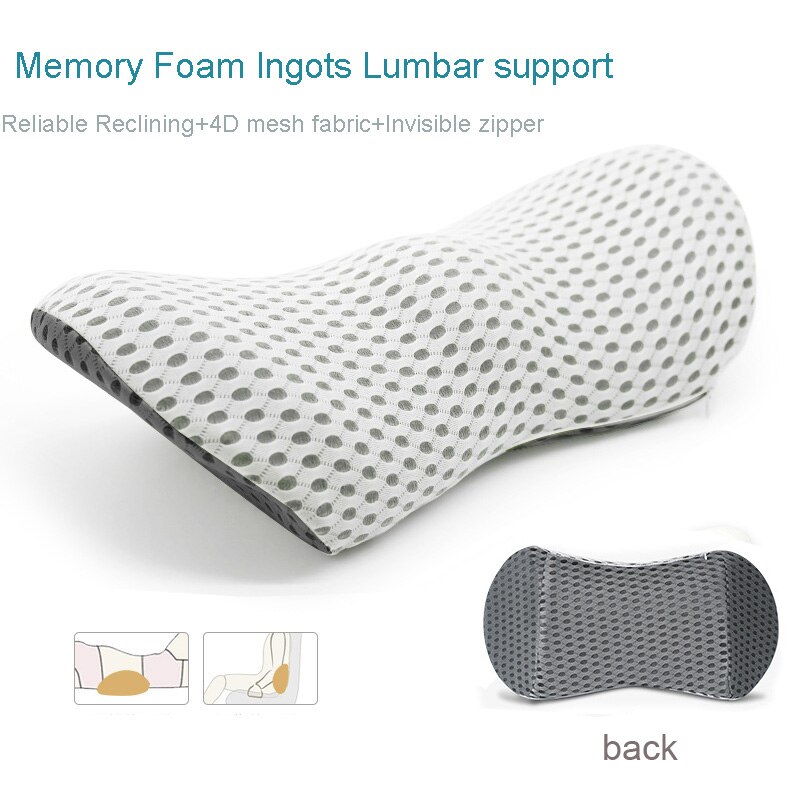 Slow Rebound Memory Cotton Lumbar Support Pillow for Office Chair Multi-Functional Car Back Pillow Waist Protect Cushions HM014: Reseau drake gray