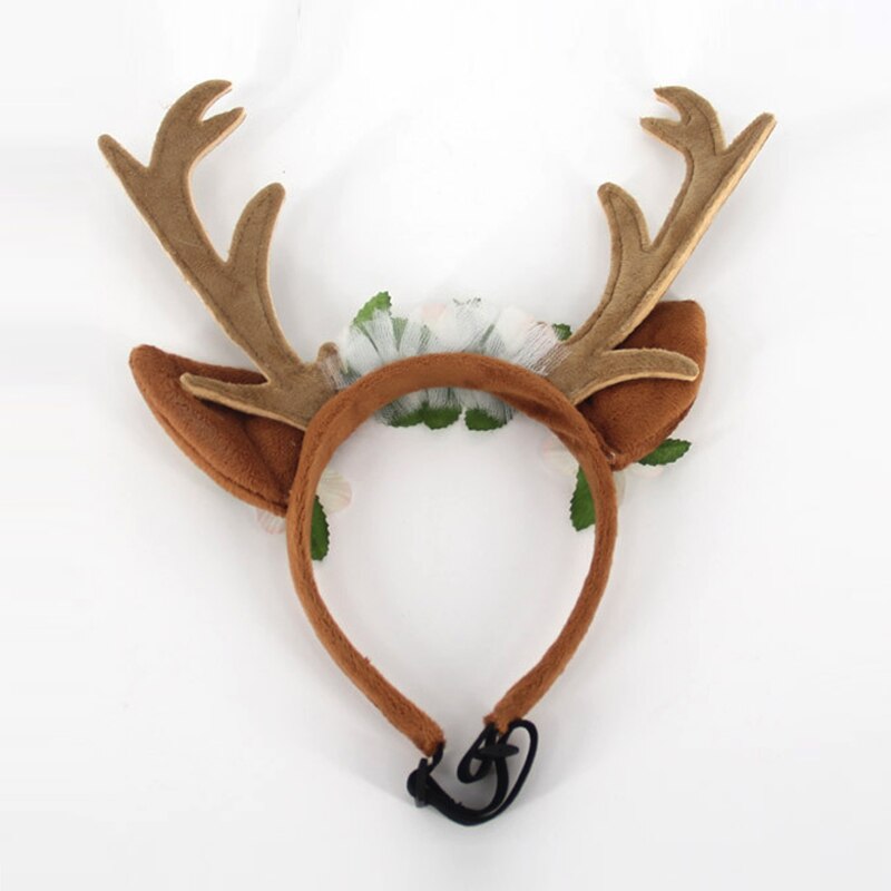 Husdjur jul horn ren huvudbonad pannband hund katt husdjur cosplay dress up rådjur hatt blommig pannband hund års kostym