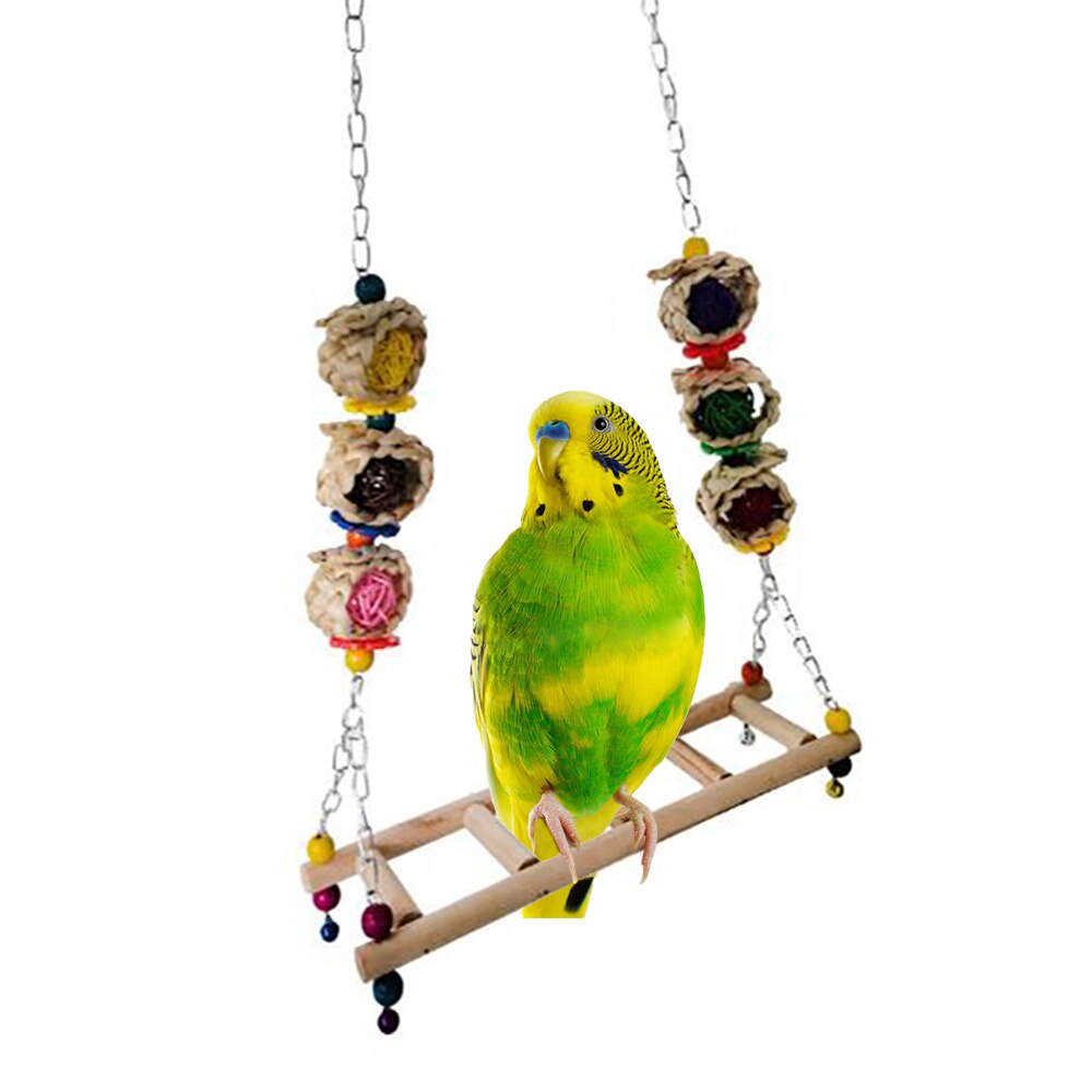 Stor hønsestige gynge parakit papegøje hængende træ siddepinde stativ tyggelegetøj med klokker til store fuglehøner ara leger