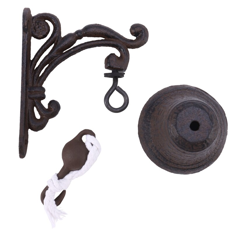 Cast Iron Wall Bell Rustic Style Manually Shaking Wall Hanging Doorbell Outdoor Mounted Dinner Bell for Garden Patio