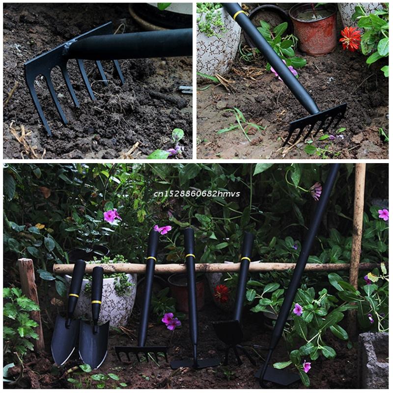 Kleine Rechen 6 Zinken dauerhaft Garten Hand Rechen Komfortable Griff Mangan Stahl