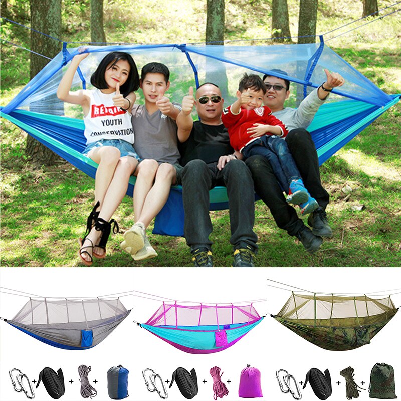 Hamac 1-2 personnes avec moustiquaire canapé de jardin extérieur lit suspendu Parachute sommeil balançoire meubles portables pour Camp de pêche