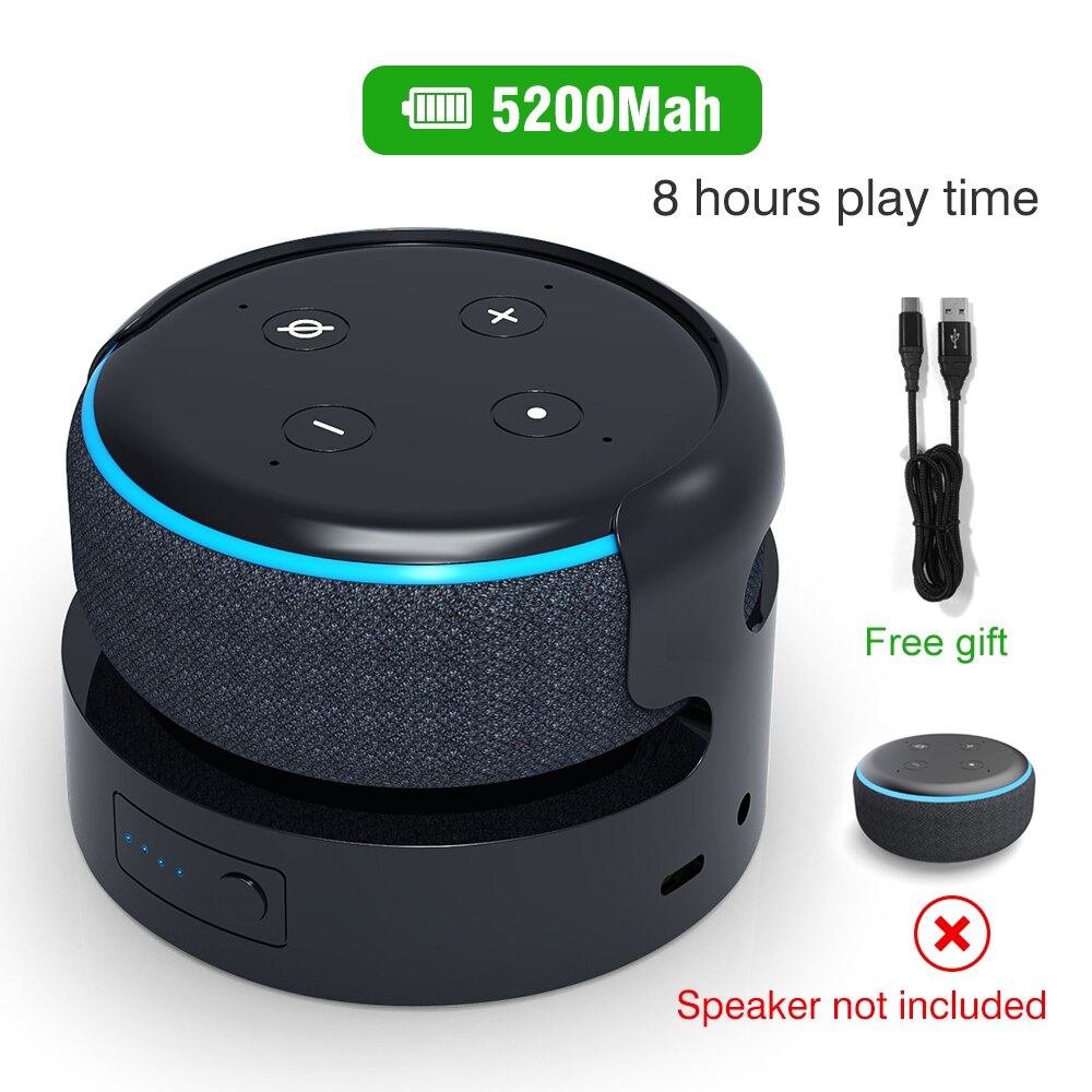 Pack de batterie pour Echo Dot 3ème Base de batterie pour Echo Dot 3 monture pour support chargeur portable, accessoires de Station d'accueil: 5200mAh DT03 Black