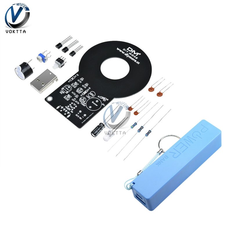 Metaldetektor sæt  dc 3v-5v 60mm detektiv berøringsfri sensor modul med 18650 usb power bank box gør det selv sæt metaldetektor finder: Med blå kasse