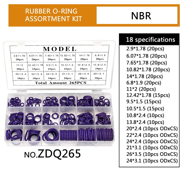Nbr Rubber Spare Afdichting O-Ringen Paars Groen Pakking Assortiment Set Vervanging Afdichting Kits 18 Maten Beschikbaar 270 Stks/set: ZDQ265 x1