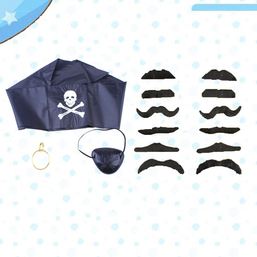 30pcs Halloween Cosplay Accessary Pirate Hood Earrings Set Eye Patches Moustache Props Character Pirate Masquerade Performance