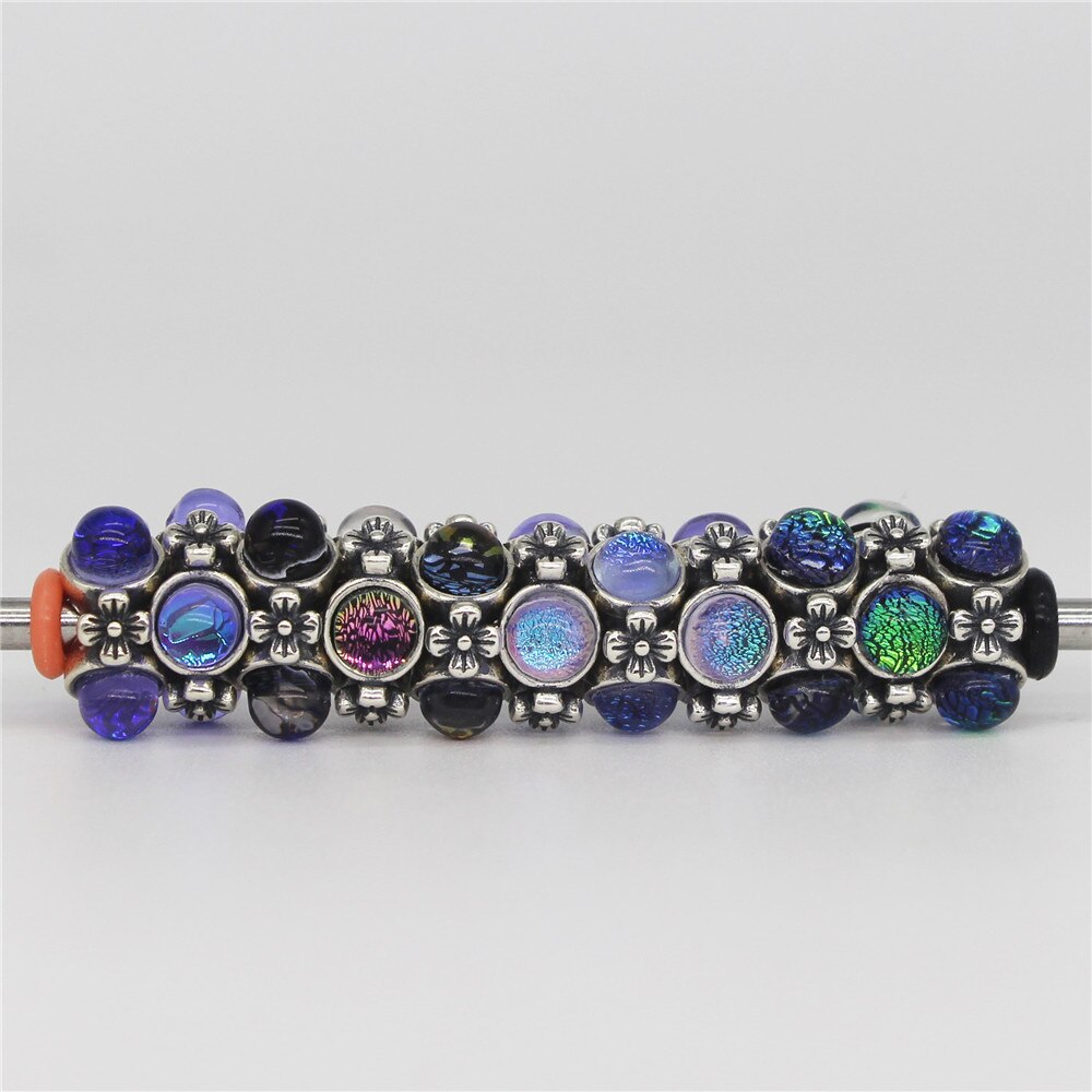 Mistel Schmuck 925 Sterling Silber Jahrgang Blumen verdreifachen Glas Charme Korn passen Europäischen Troll Armbinde