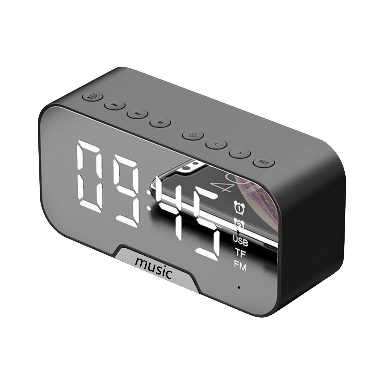 LED digital alarm clock wirless Poratable LED Mirror Digital Alarm Clock Wireless Bluetooth Speaker DIY: BK