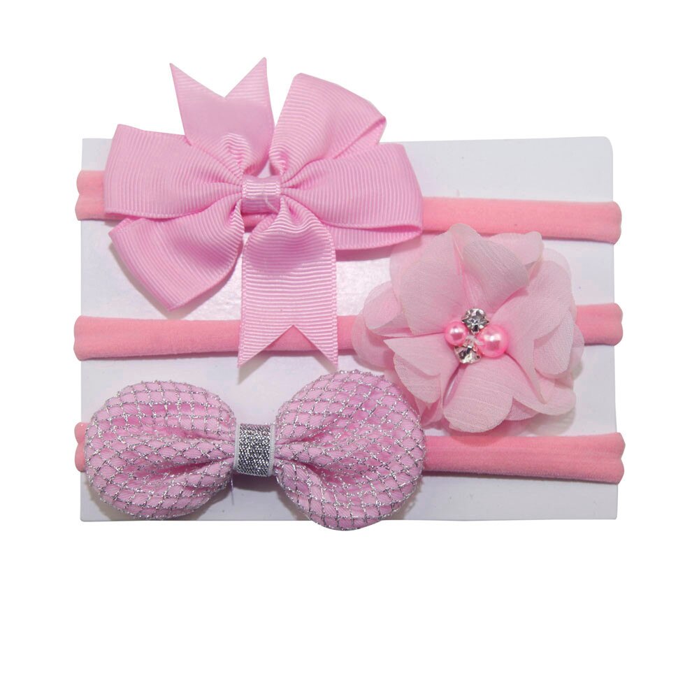 3Stck freundlicher Elastische Blumen- Stirnband Perle Haar Mädchen Baby Bowknot Haarband einstellen prinzessin kleid zubehör Повязки Для Волос: E