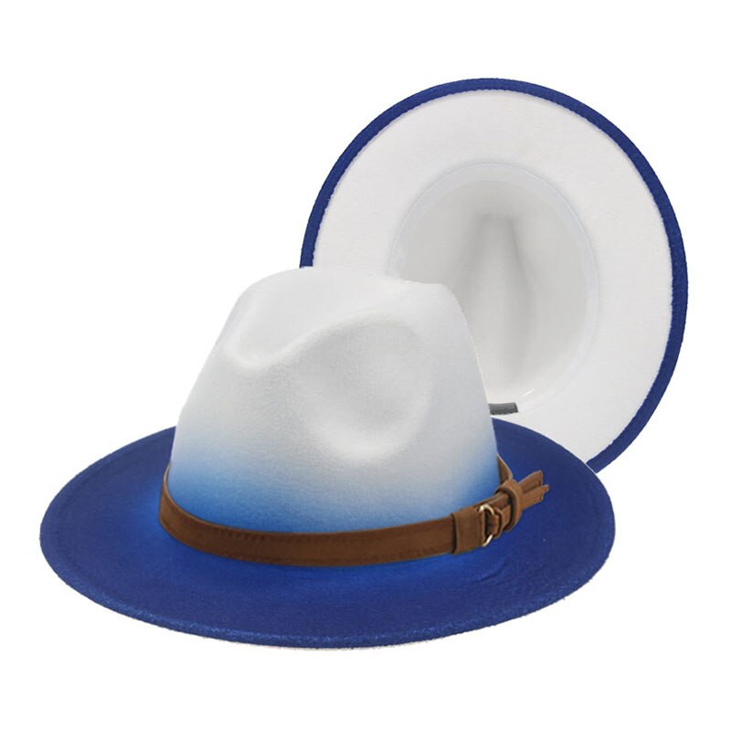 Women's Hat Fedora Gradient Color Red Blue Patchwork Men Hat Casual Belt Hip Hop Panama Winter Hats for Women Sombreros De Mujer: blue2