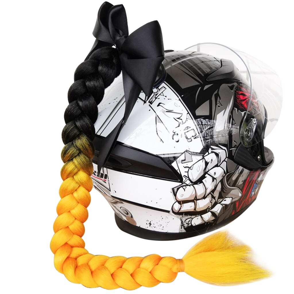 Casco coda di cavallo trecce trecce capelli con Bowknot ventosa rimovibile per moto bici bicicletta ciclismo motociclisti motociclisti pattinare: nero giallo