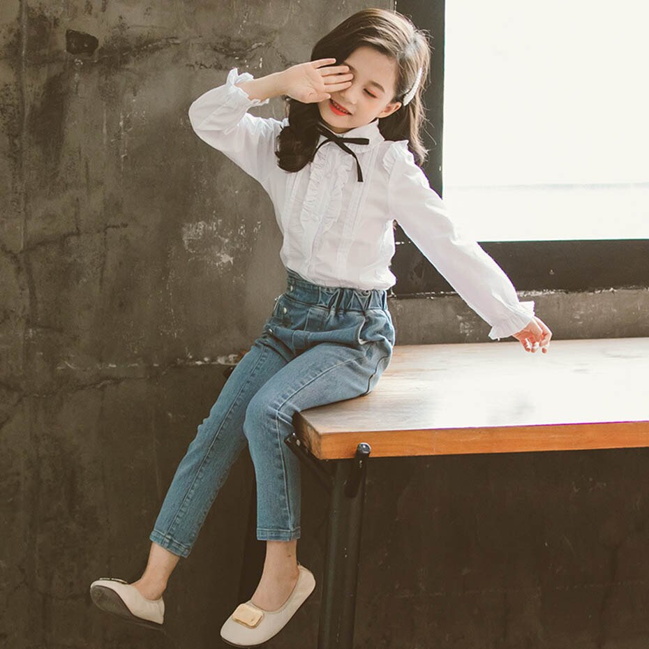 Girls Blouses Ruffle White Blouse For Girls Flare Sleeve Children's Shirt For Girls Spring Casual School Clothes For Girls