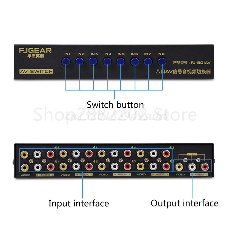 8-Way AV Switch RCA Switcher 8 in 1 out Composite Video L/R Selector Box for DVD STB Game Consoles