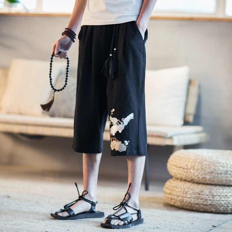 Zomer linnen broek mannen off wit linnen broek heren elastische taille wijde pijpen broek chinese mannelijke kleding M-5XL TA302