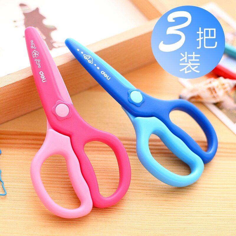 3pc/lot Deli Plastic Scissors for Paper Preschool Kids Safety Training Scissors Child Safe Craft Scrapbooking Scissors School