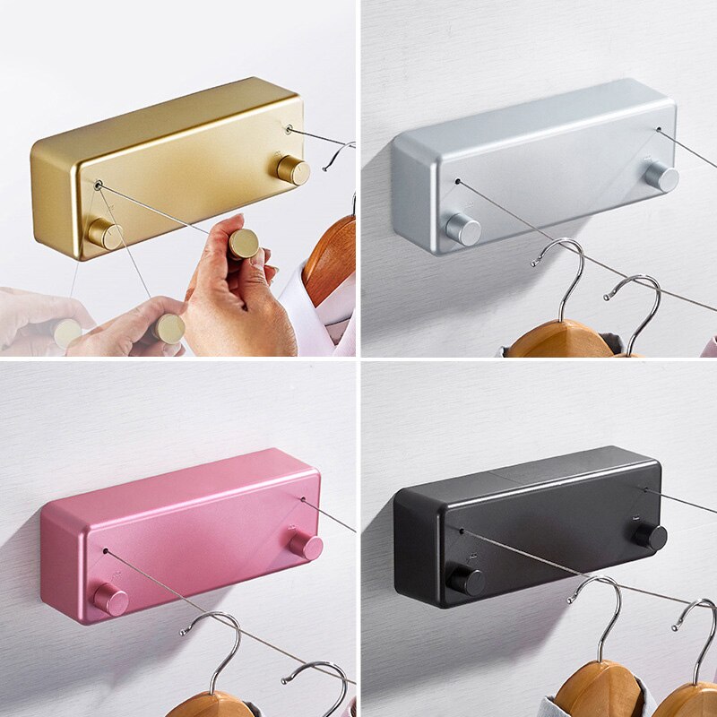 Double Line Retractable Clothesline Home Steel Wire Invisible Punch Free Wall Hanger MJJ88