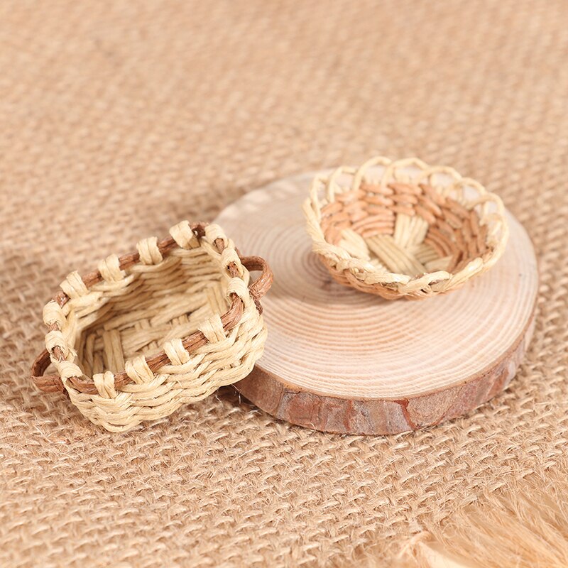 Cute Mini 1:12 Dollhouse Miniature Bamboo Rattan Frame Vegetable Food Storage Basket Doll Miniature Decoration